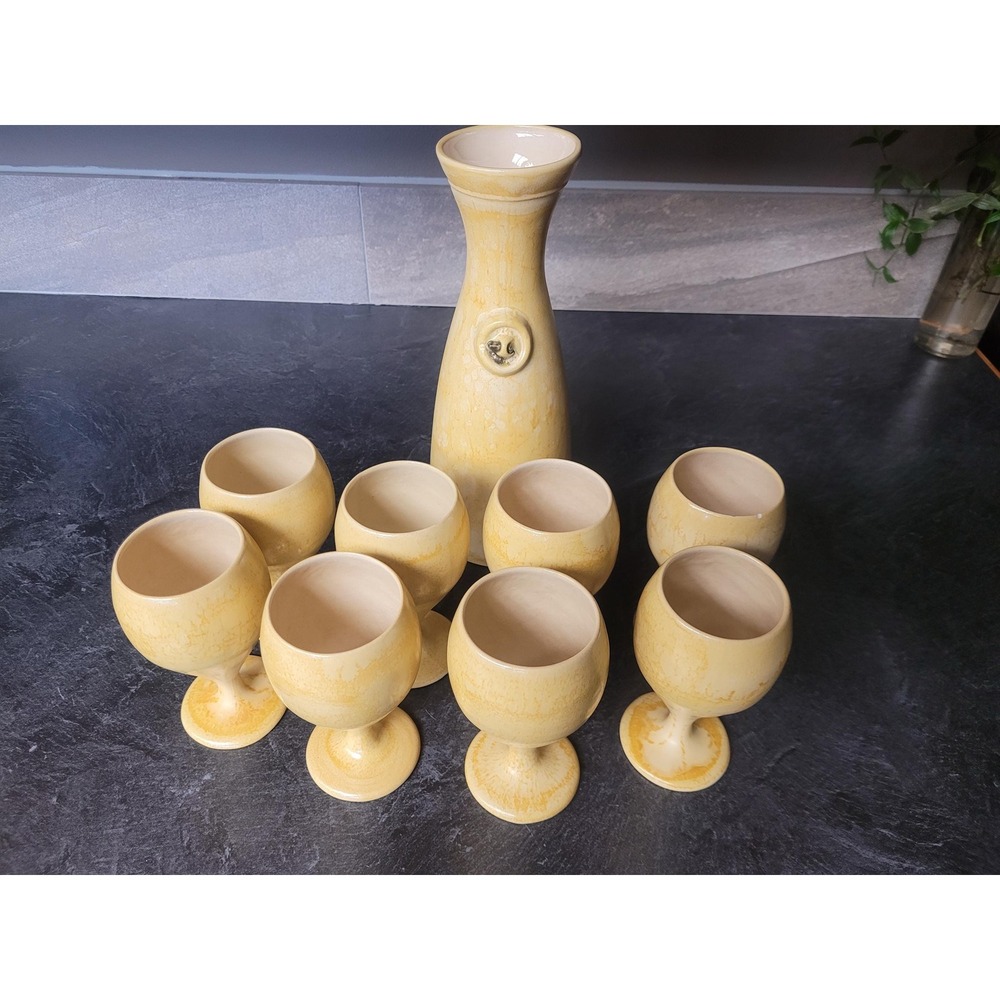 Vintage Pottery Hawaii Carafe Set – Mid-Century Stoneware Decanter‎ with 8 Cups